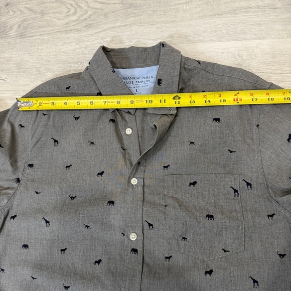 Banana Republic Luxe Poplin Slim Fit L Gray Safari Patterned Casual Shirt - Picture 10 of 17